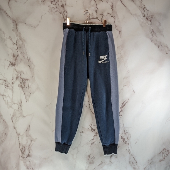 Nike Sweatpant Women Small Blue Black Colorblock Sportswear Jogger Drawstring - Picture 1 of 13